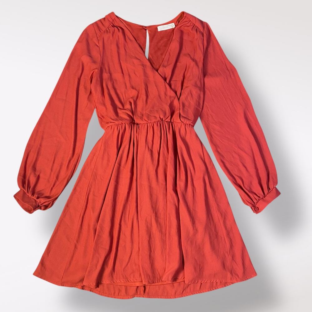 Nordstrom Lush Rust Red‎ Long Sleeve Wrap Dress Size XS Casual Classic